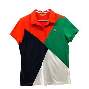 Louis Castel Golf Polo Womens L Korean 100‎ Short Sleeve Colorblock Performance
